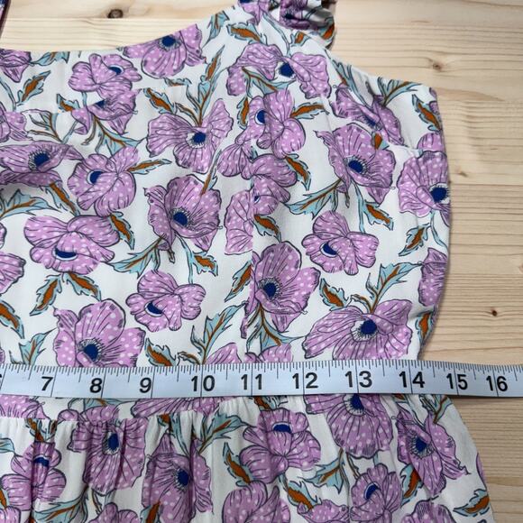 Haute Hippie Dress Womens M White Purple Floral Tiered Midi Smocked Cottage Boho - Picture 13 of 16